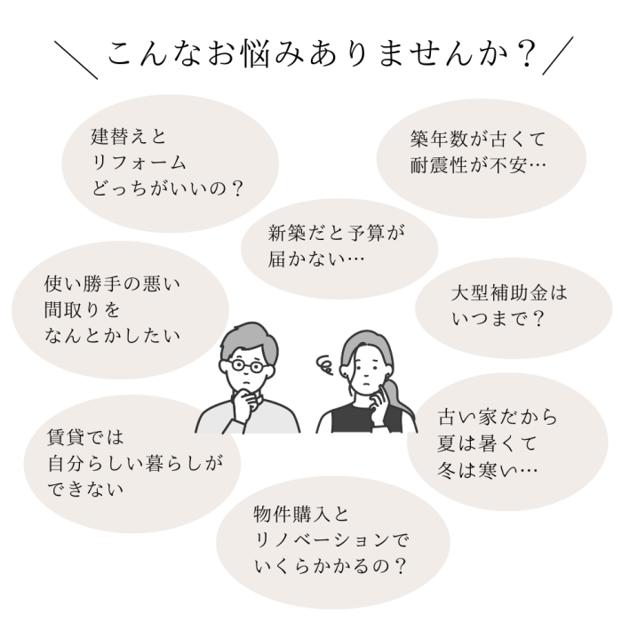 こんなお悩みありませんか？耐震性が心配…。リノベはいくらかかる？大型補助金はどのくらい？朝霞市でリノベーションするならいくら？